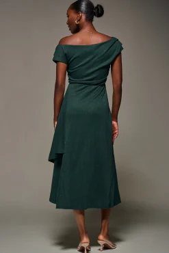 Jolie Moi Occasion Dresses|Jersey Dresses-Draped Jersey Cowl Neck Midi Dress, Dark Green