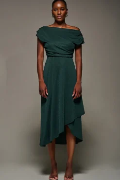 Jolie Moi Occasion Dresses|Jersey Dresses-Draped Jersey Cowl Neck Midi Dress, Dark Green