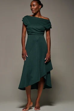 Jolie Moi Occasion Dresses|Jersey Dresses-Draped Jersey Cowl Neck Midi Dress, Dark Green