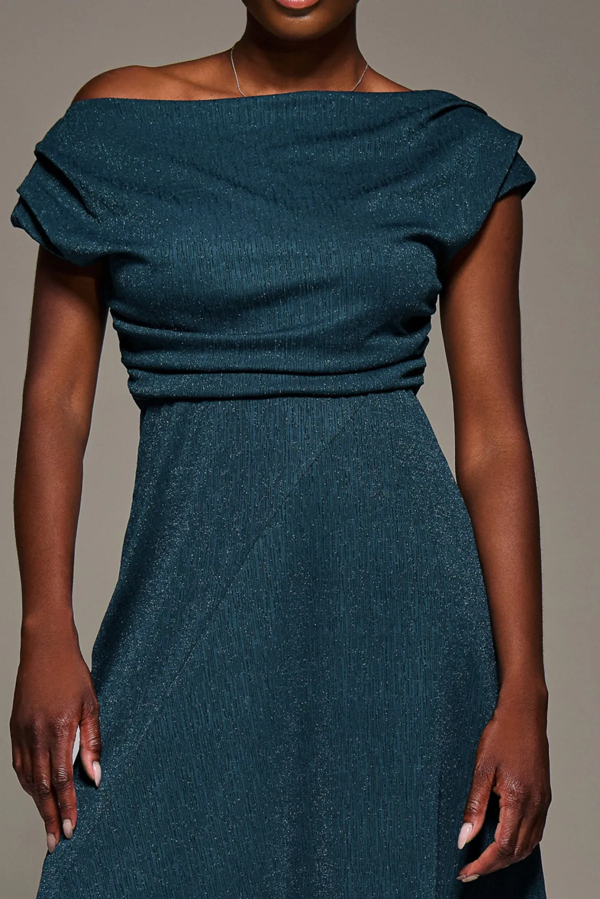 Jolie Moi Occasion Dresses|Jersey Dresses-Draped Jersey Cowl Neck Midi Dress, Dark Teal