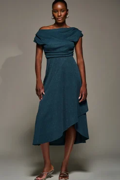 Jolie Moi Occasion Dresses|Jersey Dresses-Draped Jersey Cowl Neck Midi Dress, Dark Teal