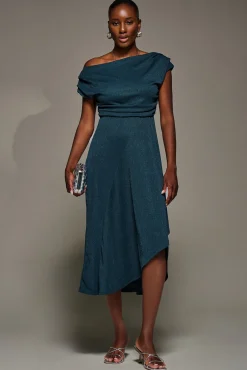 Jolie Moi Occasion Dresses|Jersey Dresses-Draped Jersey Cowl Neck Midi Dress, Dark Teal