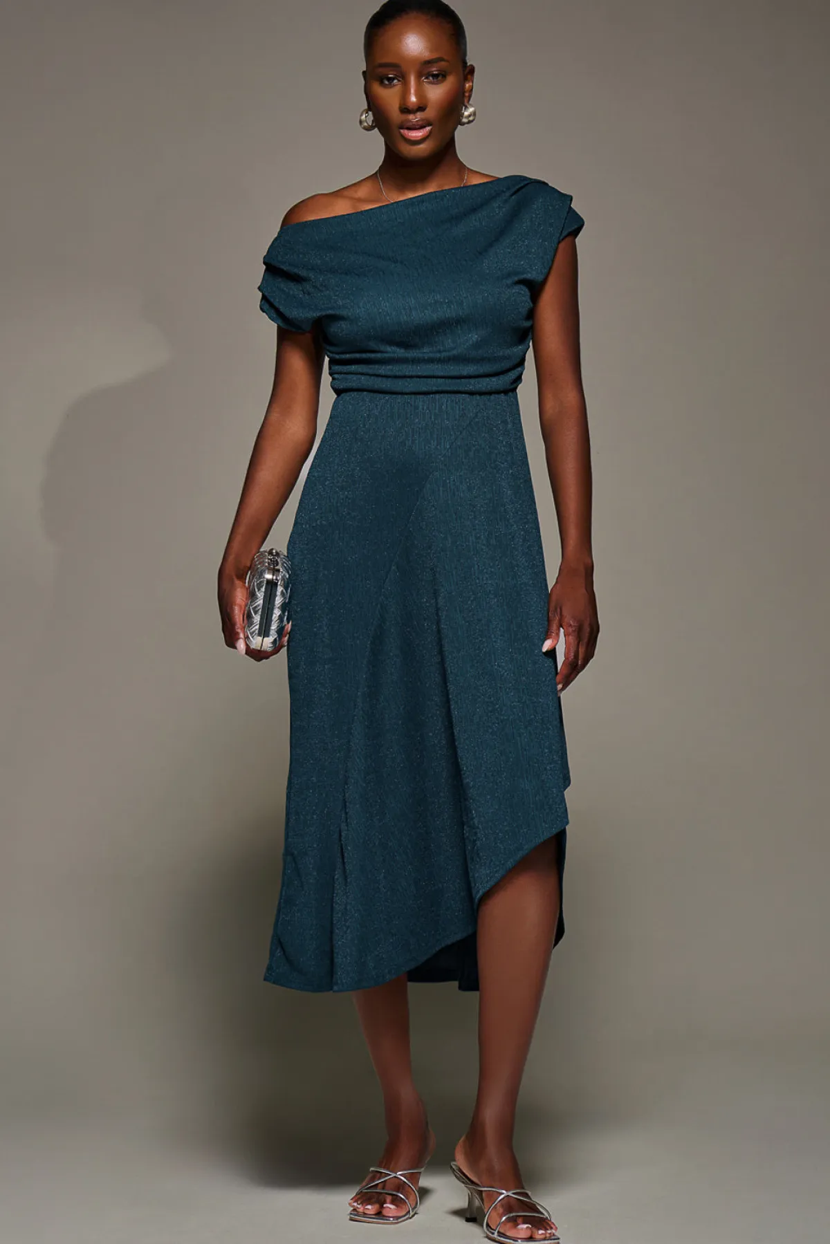 Jolie Moi Occasion Dresses|Jersey Dresses-Draped Jersey Cowl Neck Midi Dress, Dark Teal