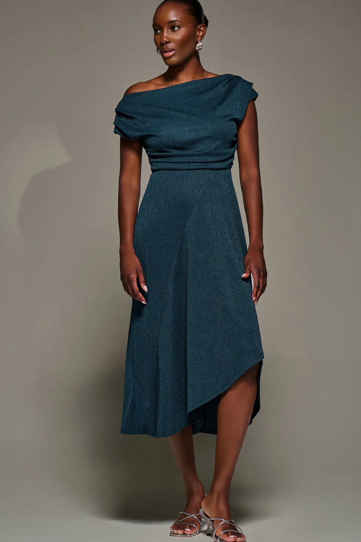 Jolie Moi Occasion Dresses|Jersey Dresses-Draped Jersey Cowl Neck Midi Dress, Dark Teal