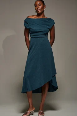 Jolie Moi Occasion Dresses|Jersey Dresses-Draped Jersey Cowl Neck Midi Dress, Dark Teal