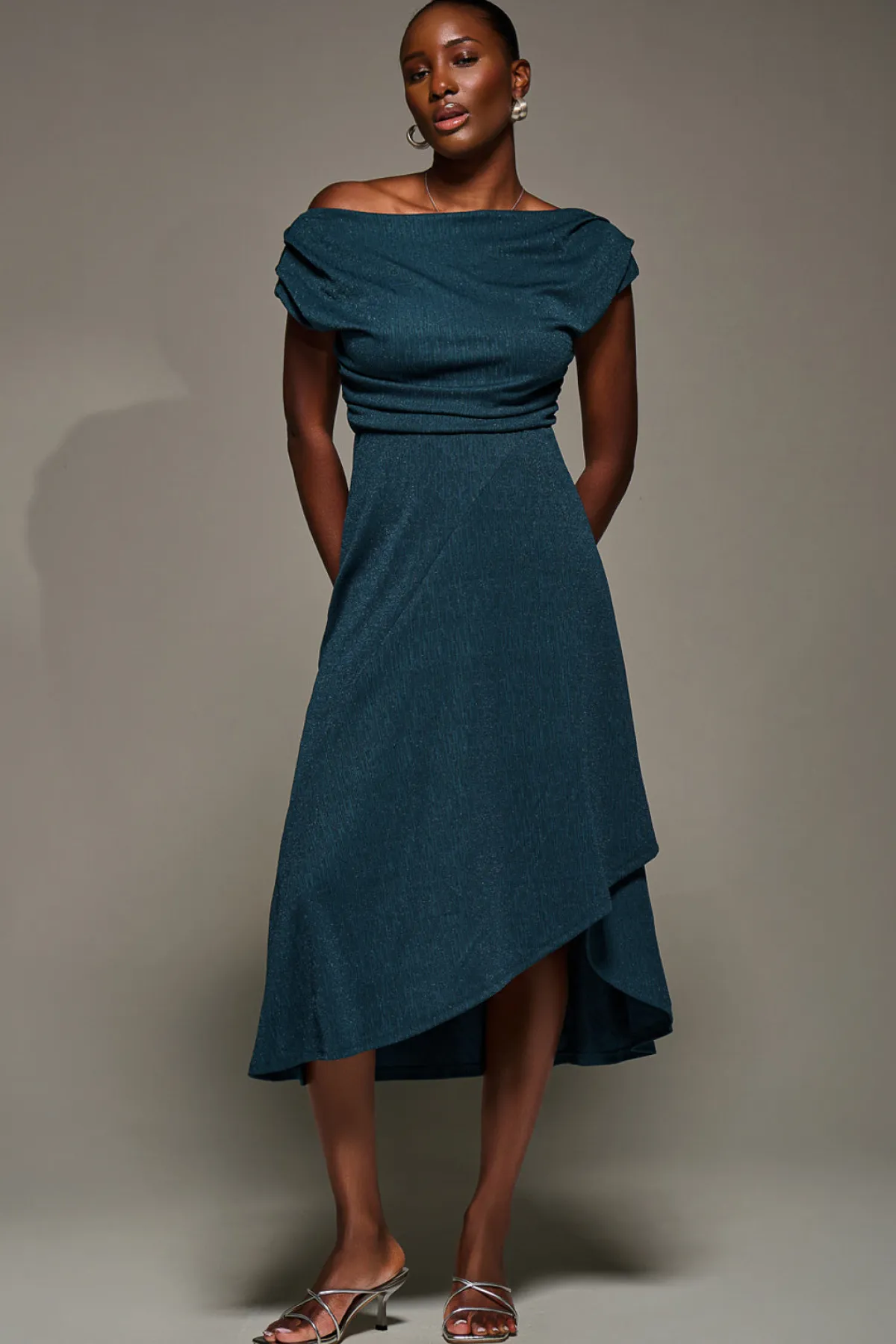 Jolie Moi Occasion Dresses|Jersey Dresses-Draped Jersey Cowl Neck Midi Dress, Dark Teal