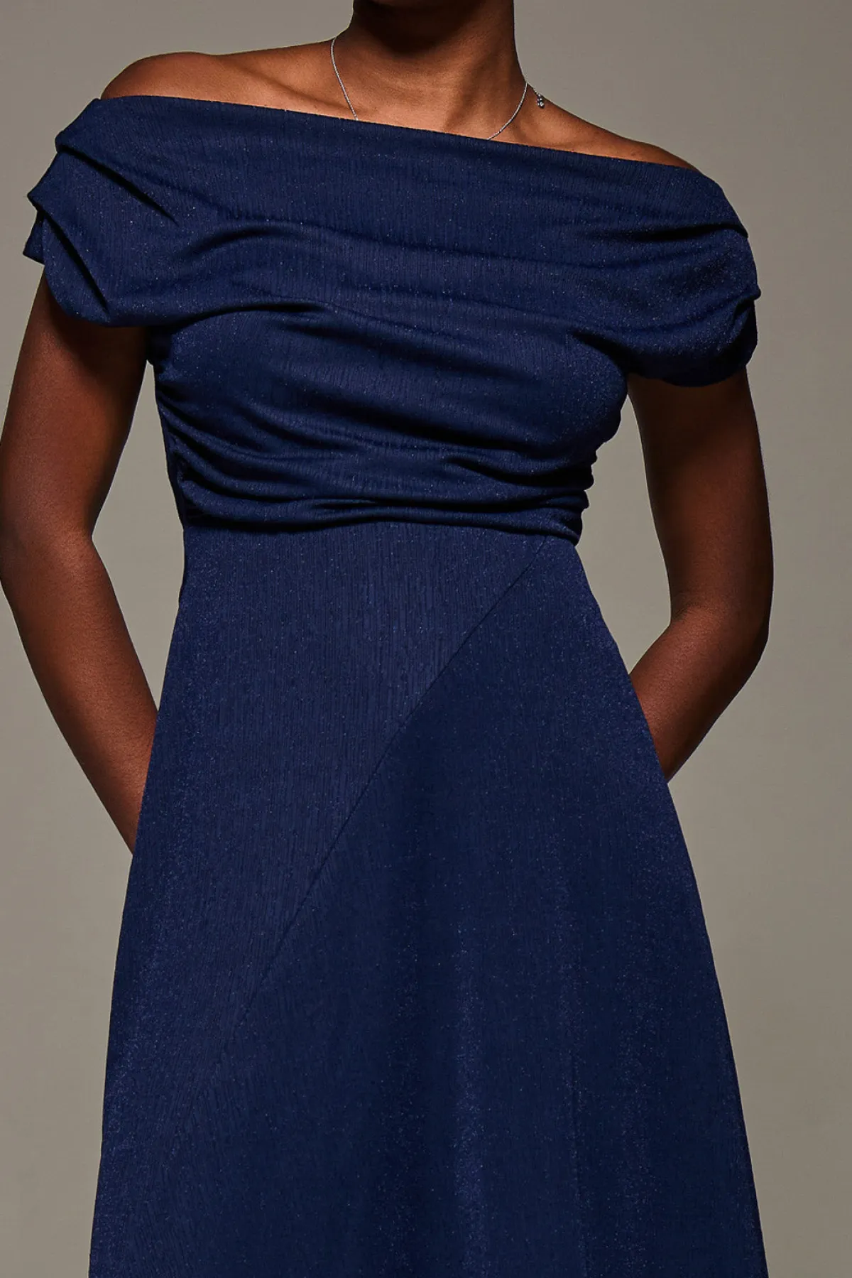 Jolie Moi Occasion Dresses|Jersey Dresses-Draped Jersey Cowl Neck Midi Dress, Navy