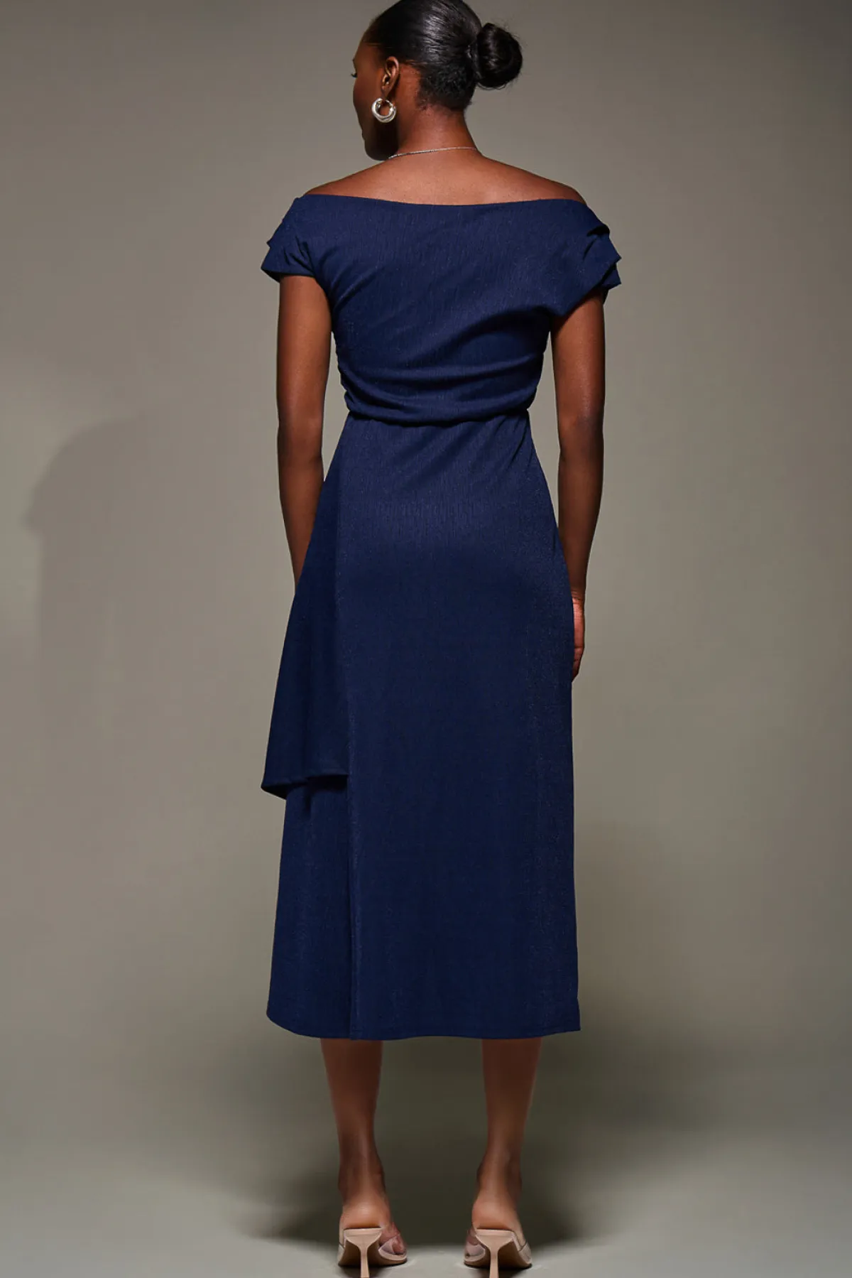 Jolie Moi Occasion Dresses|Jersey Dresses-Draped Jersey Cowl Neck Midi Dress, Navy