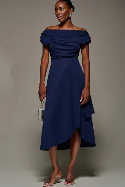 Jolie Moi Occasion Dresses|Jersey Dresses-Draped Jersey Cowl Neck Midi Dress, Navy