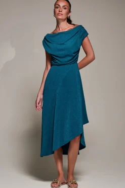 Jolie Moi Occasion Dresses|Jersey Dresses-Draped Jersey Cowl Neck Midi Dress, Teal Blue