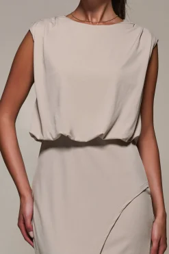 Jolie Moi Office Wear|Jersey Dresses-Draped Wrap Bodycon MIdi Dress, Taupe