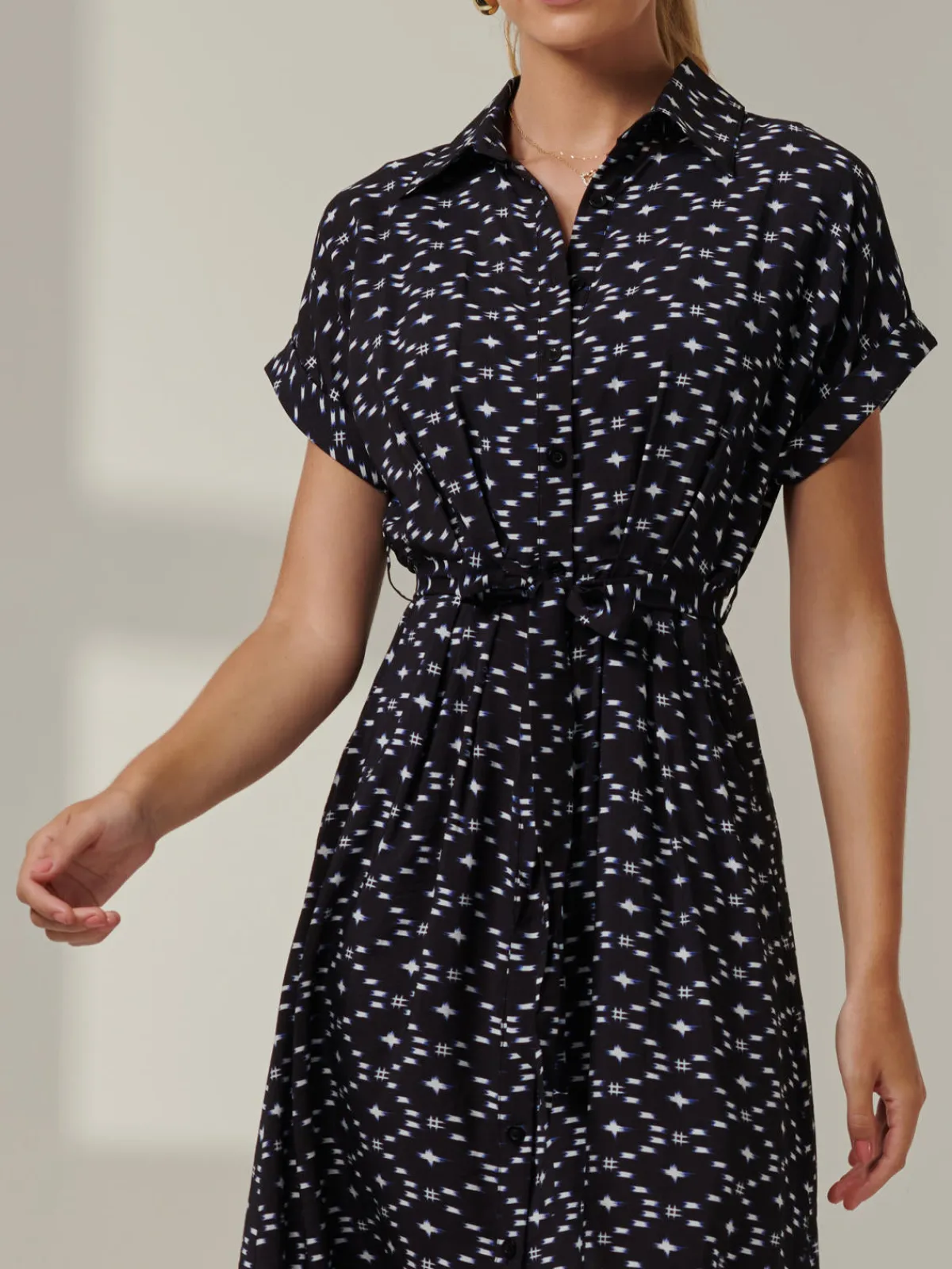 Jolie Moi Shirt Dresses|Office Dresses-Drop Shoulder Shirt Maxi Dress, Black Star