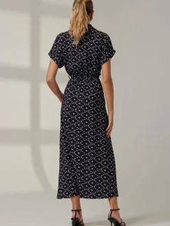 Jolie Moi Shirt Dresses|Office Dresses-Drop Shoulder Shirt Maxi Dress, Black Star