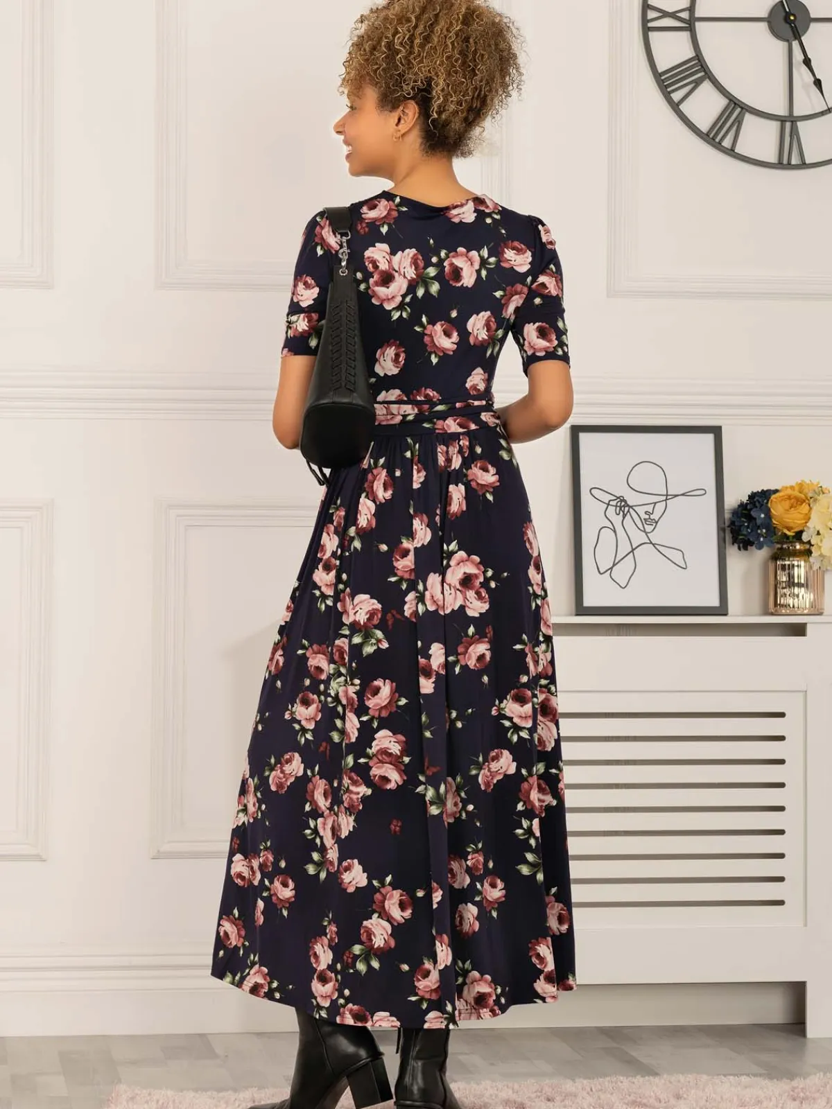 Jolie Moi Occasion Dresses|Jersey Dresses-Elisha Print Jersey Maxi Dress, Navy Floral