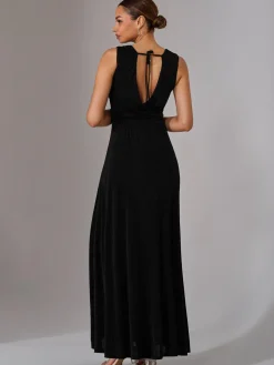 Jolie Moi Occasion Dresses|Jersey Dresses-Ella Wrap Bodice Jersey Maxi Dress, Black
