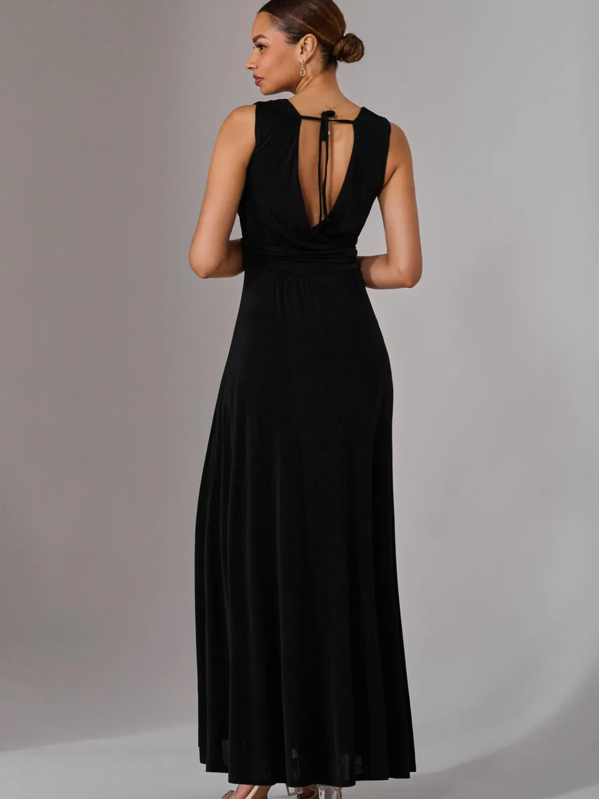 Jolie Moi Occasion Dresses|Jersey Dresses-Ella Wrap Bodice Jersey Maxi Dress, Black