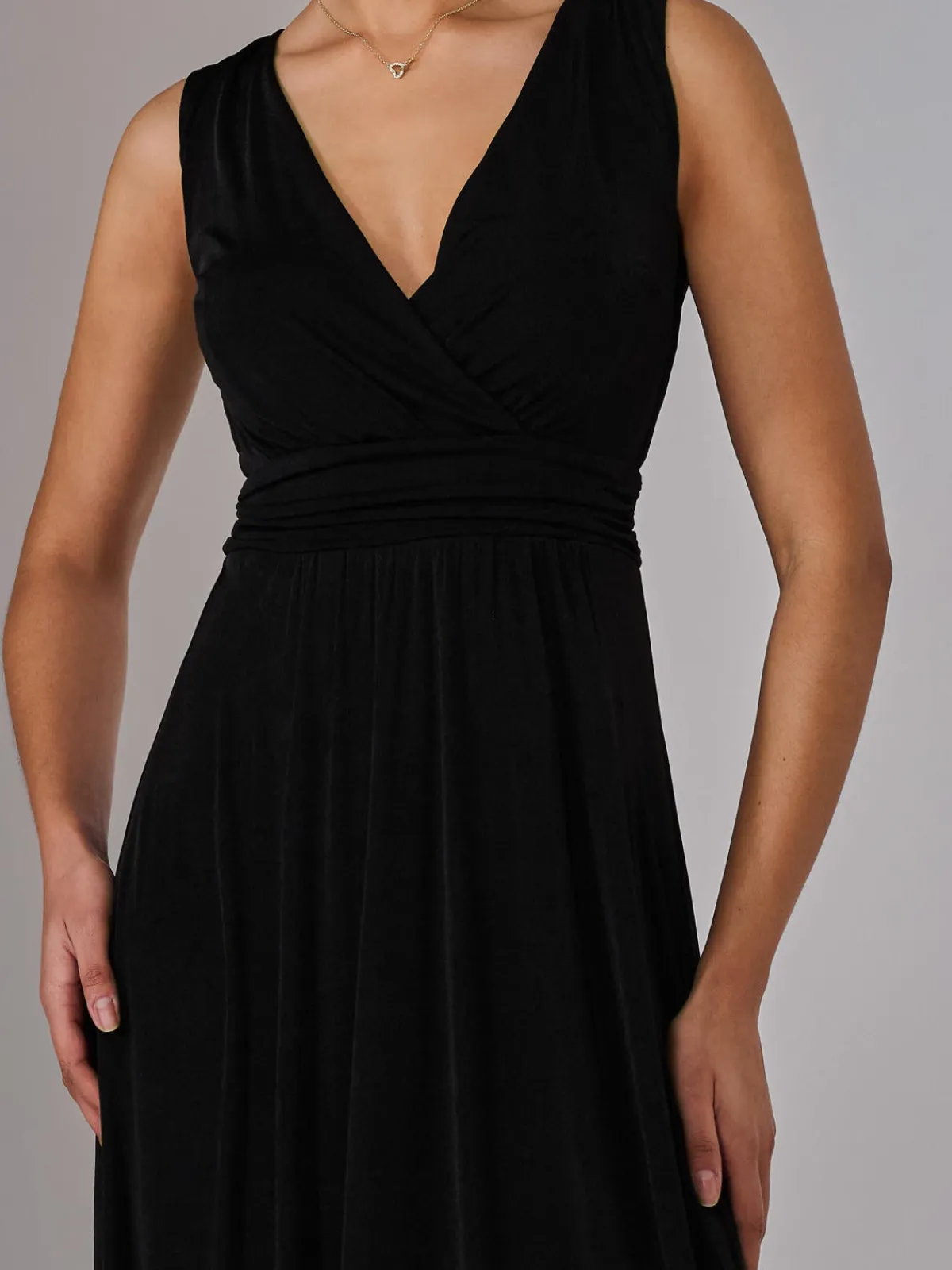 Jolie Moi Occasion Dresses|Jersey Dresses-Ella Wrap Bodice Jersey Maxi Dress, Black
