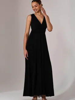 Jolie Moi Occasion Dresses|Jersey Dresses-Ella Wrap Bodice Jersey Maxi Dress, Black