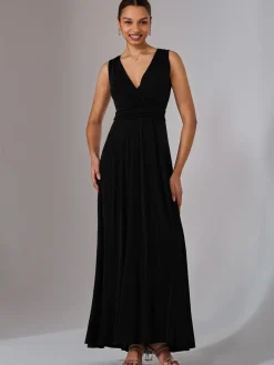 Jolie Moi Occasion Dresses|Jersey Dresses-Ella Wrap Bodice Jersey Maxi Dress, Black