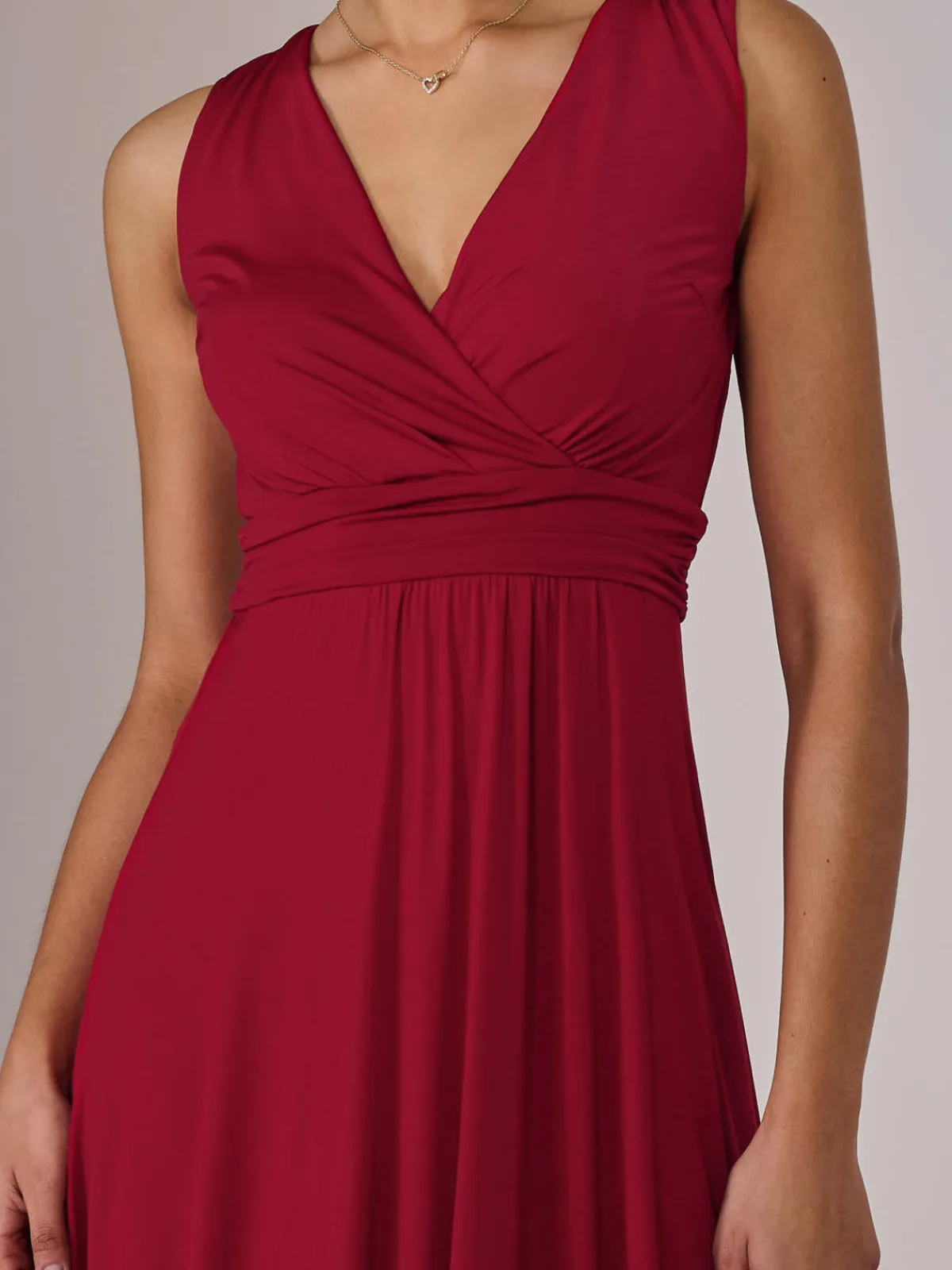Jolie Moi Occasion Dresses|Jersey Dresses-Ella Wrap Bodice Jersey Maxi Dress, Dark Red