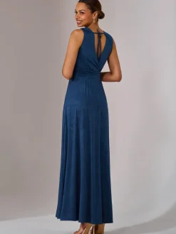 Jolie Moi Occasion Dresses|Jersey Dresses-Ella Wrap Bodice Jersey Maxi Dress, Navy