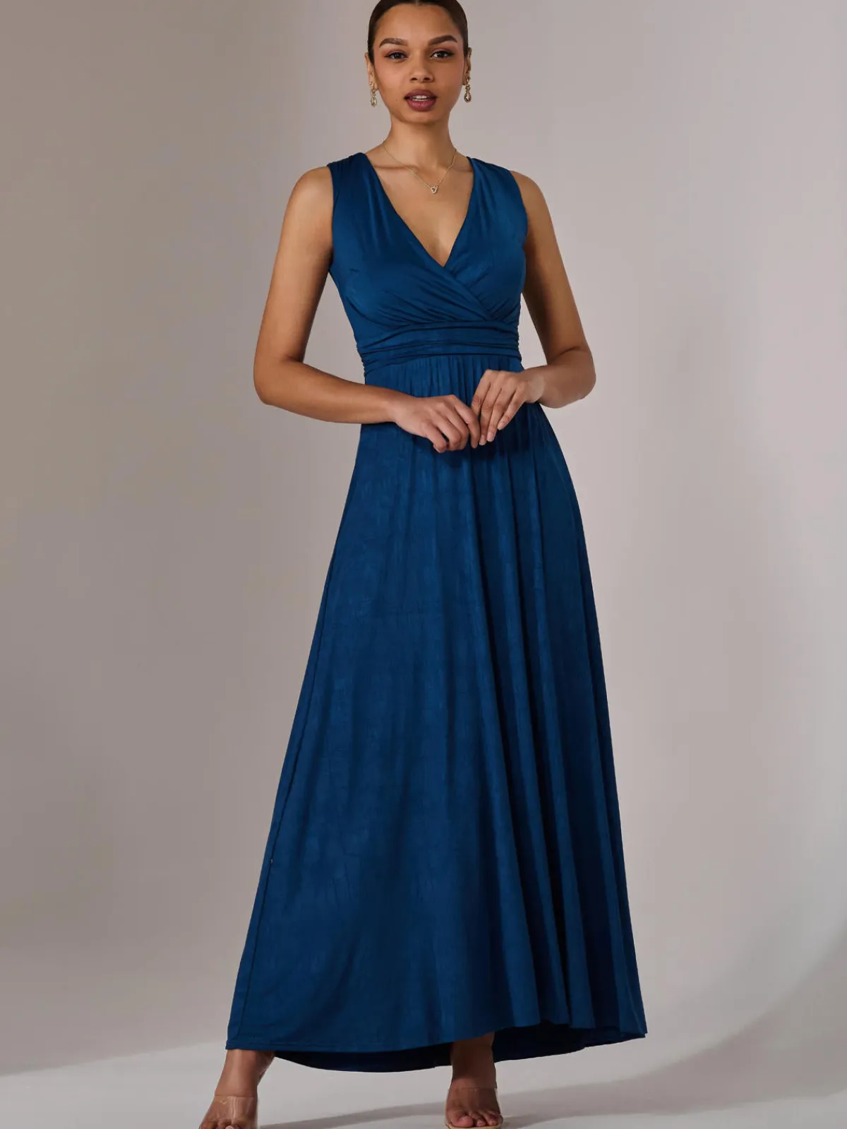 Jolie Moi Occasion Dresses|Jersey Dresses-Ella Wrap Bodice Jersey Maxi Dress, Navy