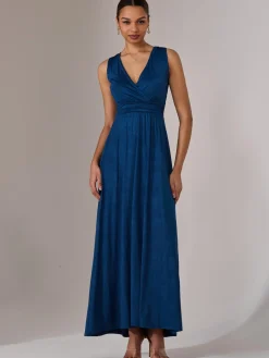 Jolie Moi Occasion Dresses|Jersey Dresses-Ella Wrap Bodice Jersey Maxi Dress, Navy