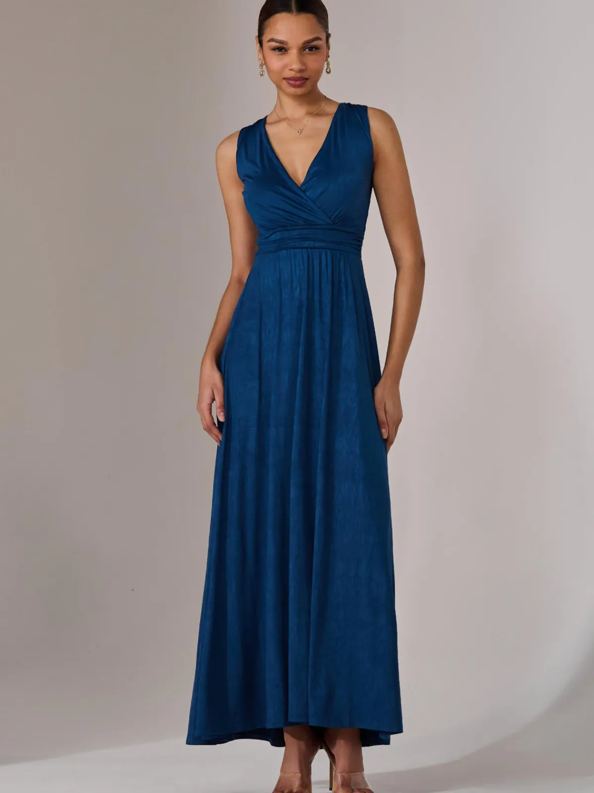 Jolie Moi Occasion Dresses|Jersey Dresses-Ella Wrap Bodice Jersey Maxi Dress, Navy