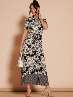 Jolie Moi Occasion Dresses|Floral Dresses-Elsie Floral Viscose Shirt Maxi Dress, Black Multi
