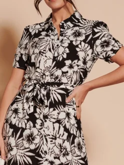 Jolie Moi Occasion Dresses|Floral Dresses-Elsie Floral Viscose Shirt Maxi Dress, Black Multi