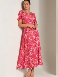 Jolie Moi Occasion Dresses|Floral Dresses-Elvira Print Mesh Maxi Dress, Pink Multi