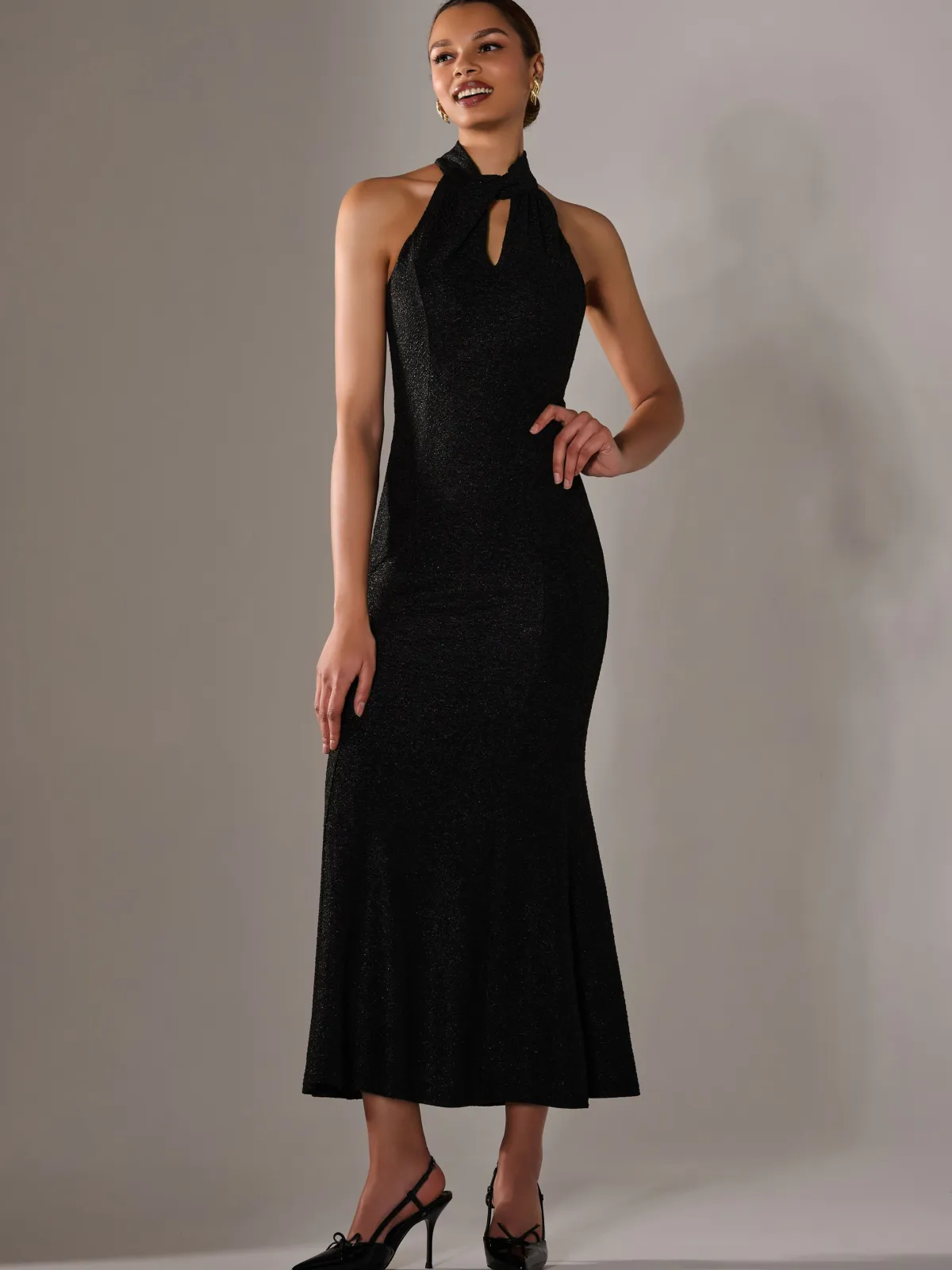 Jolie Moi Party Dresses|Maxi Dresses-Embellished Fishtail Maxi Dress, Black