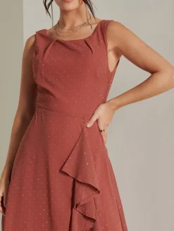 Jolie Moi Occasion Dresses|Sleeveless Dresses-Embellished Frill Hem Chiffon Dress, Rust