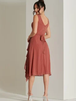 Jolie Moi Occasion Dresses|Sleeveless Dresses-Embellished Frill Hem Chiffon Dress, Rust