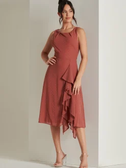 Jolie Moi Occasion Dresses|Sleeveless Dresses-Embellished Frill Hem Chiffon Dress, Rust