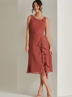Jolie Moi Occasion Dresses|Sleeveless Dresses-Embellished Frill Hem Chiffon Dress, Rust