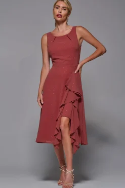 Jolie Moi Occasion Dresses|Party Dresses-Embellished Frill Hem Ciffon Dress, Rust