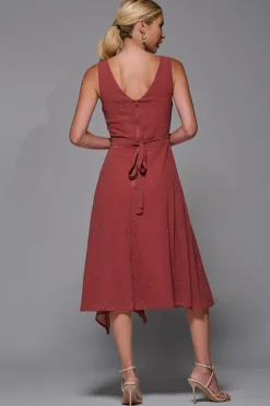Jolie Moi Occasion Dresses|Party Dresses-Embellished Frill Hem Ciffon Dress, Rust