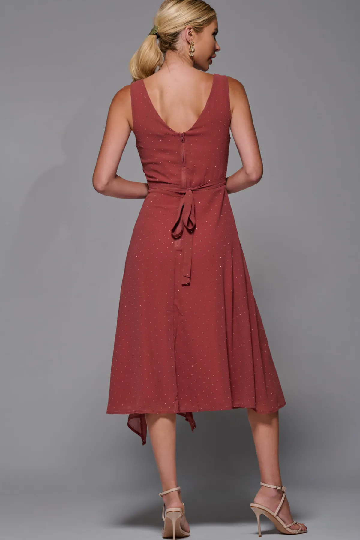 Jolie Moi Occasion Dresses|Party Dresses-Embellished Frill Hem Ciffon Dress, Rust