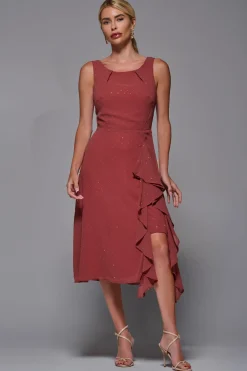 Jolie Moi Occasion Dresses|Party Dresses-Embellished Frill Hem Ciffon Dress, Rust