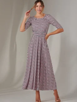 Jolie Moi Office Wear|Office Dresses-Enya 3/4 Sleeve Jersey Midaxi Dress, Pink Geo