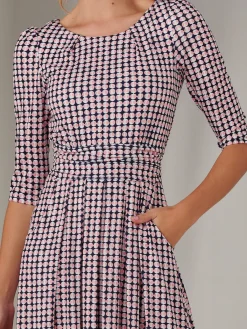 Jolie Moi Office Wear|Office Dresses-Enya 3/4 Sleeve Jersey Midaxi Dress, Pink Geo
