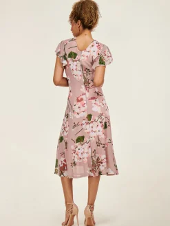 Jolie Moi Occasion Dresses|Floral Dresses-Essie Fit & Flare Mesh Dress, Pink Floral