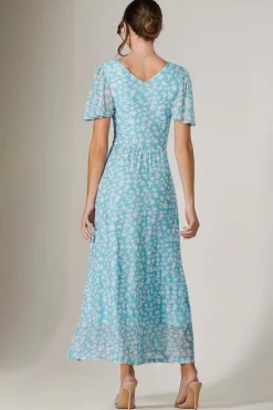 Jolie Moi Occasion Dresses|Floral Dresses-Evelyn Angel Sleeve Mesh Maxi Dress, Green Floral