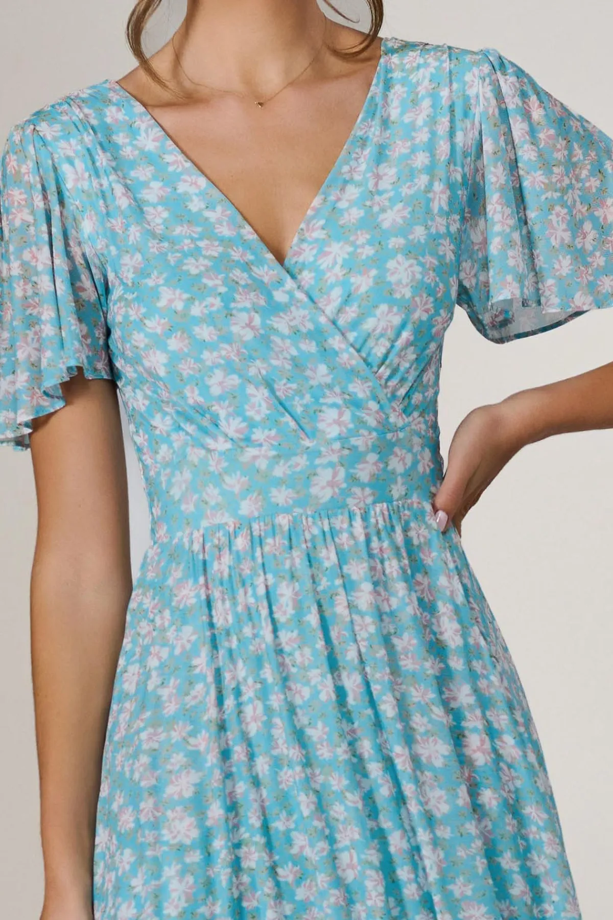 Jolie Moi Occasion Dresses|Floral Dresses-Evelyn Angel Sleeve Mesh Maxi Dress, Green Floral