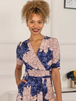 Jolie Moi Occasion Dresses|Jersey Dresses-Evita Floral Print Maxi Jersey Dress, Floral Abstract