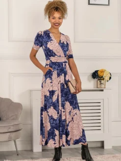 Jolie Moi Occasion Dresses|Jersey Dresses-Evita Floral Print Maxi Jersey Dress, Floral Abstract