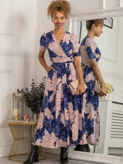 Jolie Moi Occasion Dresses|Jersey Dresses-Evita Floral Print Maxi Jersey Dress, Floral Abstract