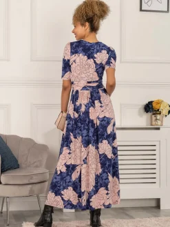 Jolie Moi Occasion Dresses|Jersey Dresses-Evita Floral Print Maxi Jersey Dress, Floral Abstract
