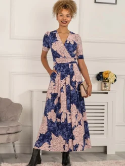Jolie Moi Occasion Dresses|Jersey Dresses-Evita Floral Print Maxi Jersey Dress, Floral Abstract